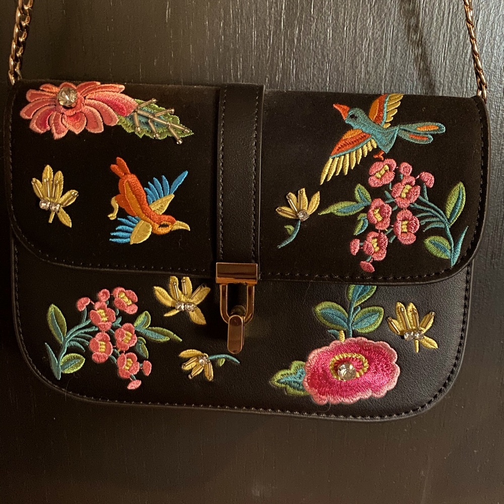Nordstrom black floral cross body bag